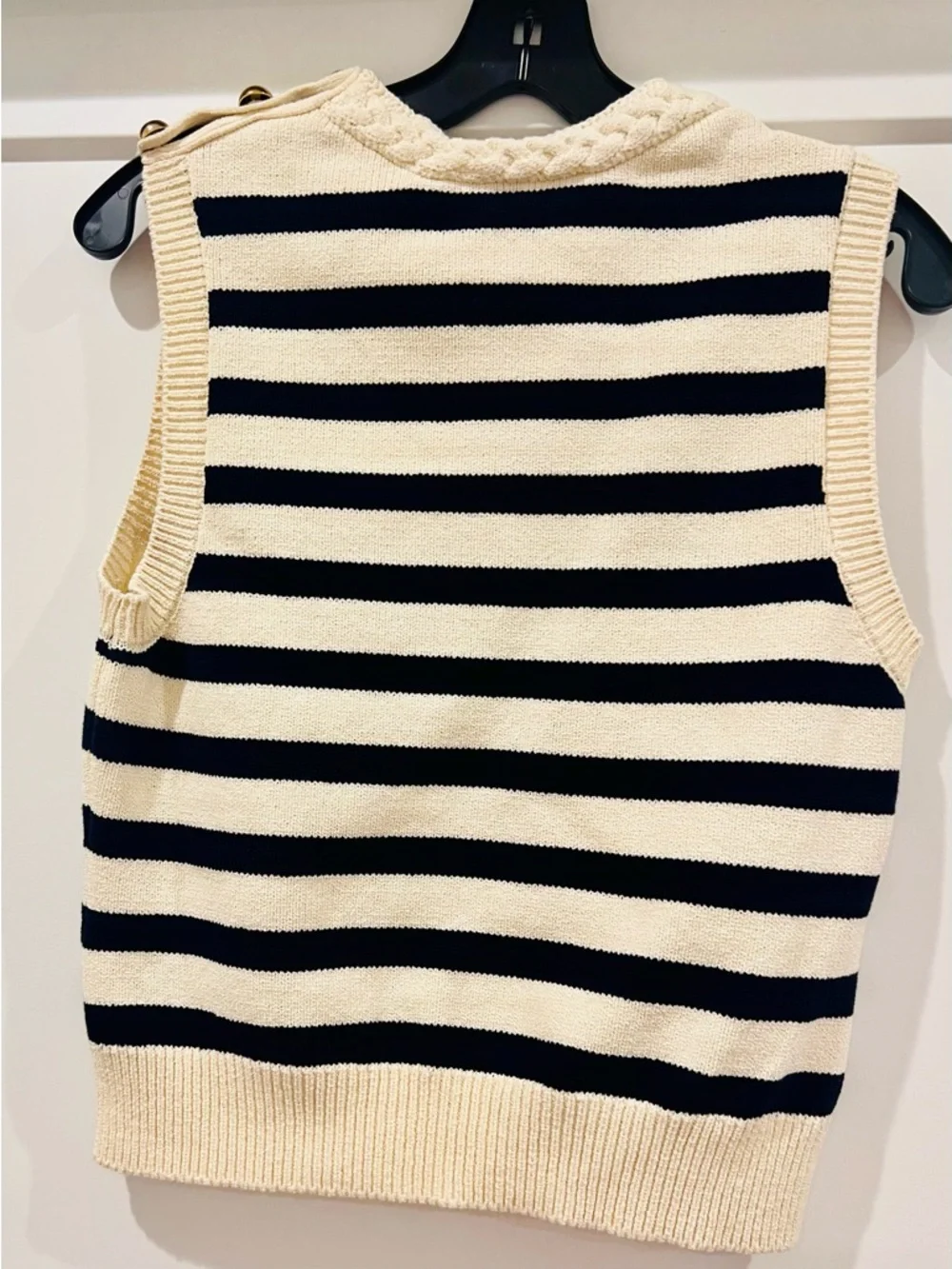 FRAME Harbor Striped Knit Vest Cream Navy Gold Button Nautical Coastal Chic S - Picture 6 of 10